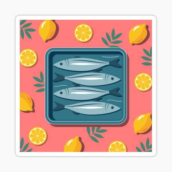 Item preview, Fresh Sardines in Tray with Lemons – Seafood Vector Art designed and sold by Artchyzh.