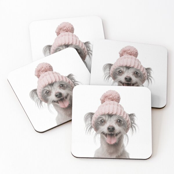 Item preview, Acogedor perro crestado chino con gorro de invierno rosa, obra de arte de moda animal de moda designed and sold by LazyOwlStore.