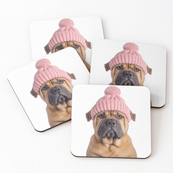 Item preview, Cozy Chinese Shar-Pei dog Wearing Pink Winter Hat Trendy Animal Fashion Artwork designed and sold by LazyOwlStore.