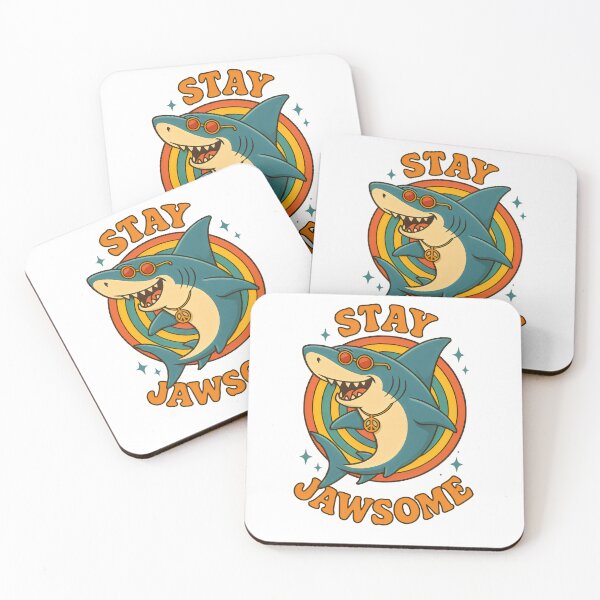 Item preview, Stay Jawsome Retro Shark Design – Funny Hippie Shark with Peace Sign designed and sold by Shoot-The-Moon.