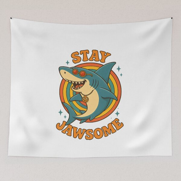 Item preview, Stay Jawsome Retro Shark Design – Funny Hippie Shark with Peace Sign designed and sold by Shoot-The-Moon.