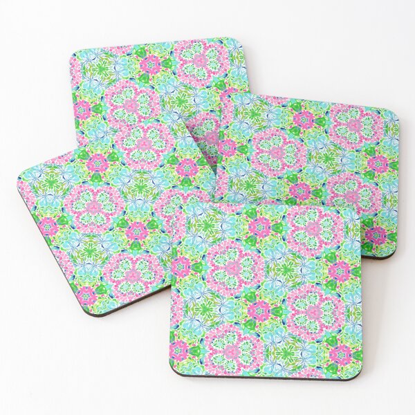 Item preview, Preppy pink, green and turquoise floral watercolor designed and sold by SophieClimaArt.