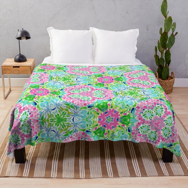 Item preview, Preppy pink, green and turquoise floral watercolor designed and sold by SophieClimaArt.