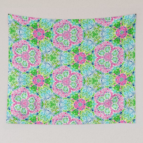 Item preview, Preppy pink, green and turquoise floral watercolor designed and sold by SophieClimaArt.