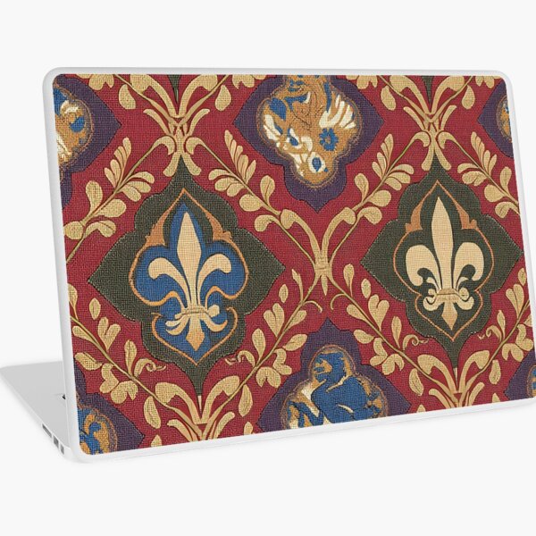 Aperçu de l'œuvre Tapisserie vintage à motif héraldique médiéval de fleur de lys créée et vendue par Bad Butterfly.