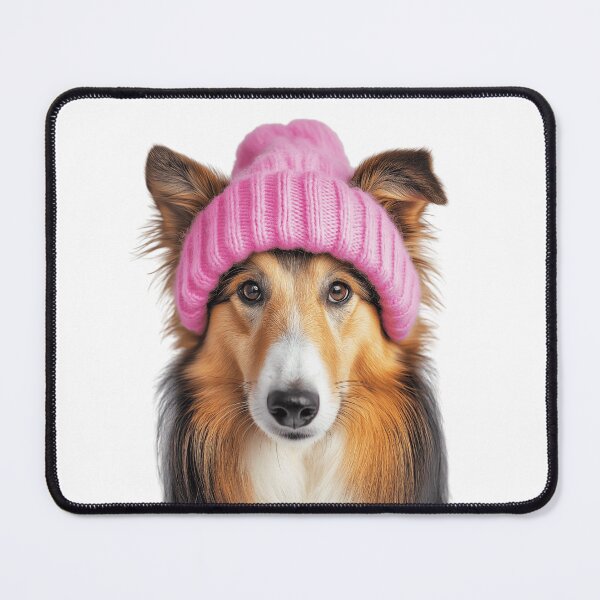 Item preview, Cozy Collie dog Wearing Pink Winter Hat Trendy Animal Fashion Artwork designed and sold by LazyOwlStore.