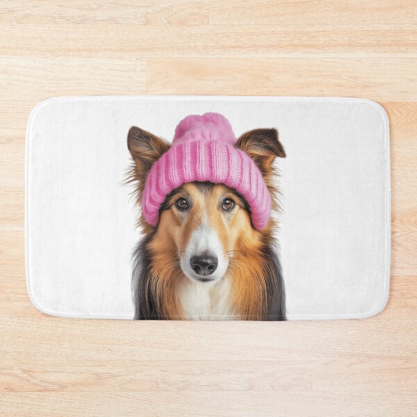 Item preview, Cozy Collie dog Wearing Pink Winter Hat Trendy Animal Fashion Artwork designed and sold by LazyOwlStore.
