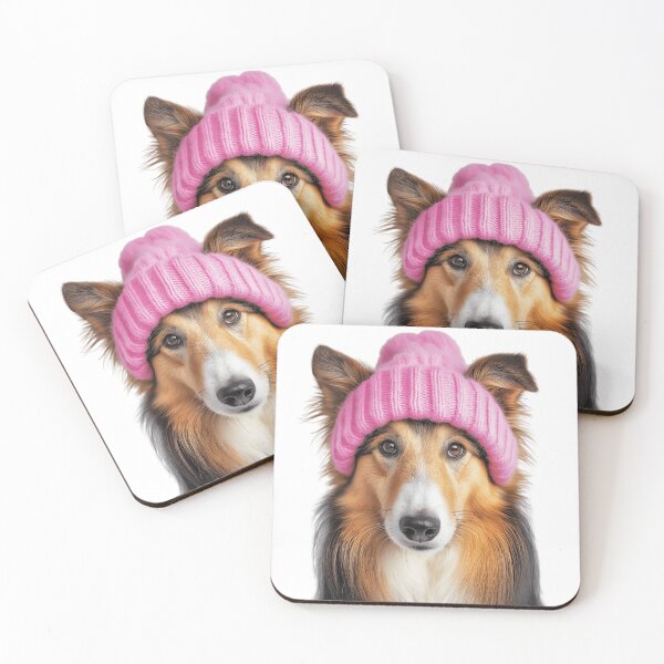 Item preview, Cozy Collie dog Wearing Pink Winter Hat Trendy Animal Fashion Artwork designed and sold by LazyOwlStore.