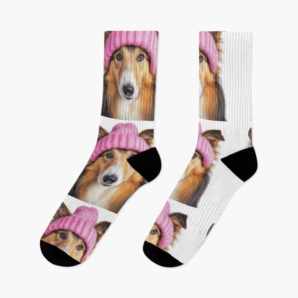 Item preview, Cozy Collie dog Wearing Pink Winter Hat Trendy Animal Fashion Artwork designed and sold by LazyOwlStore.
