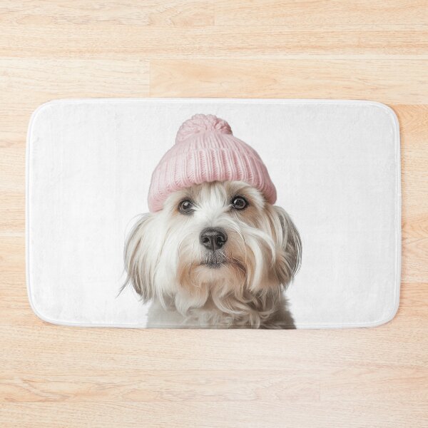 Item preview, Cozy Coton de Tulear dog Wearing Pink Winter Hat Trendy Animal Fashion Artwork designed and sold by LazyOwlStore.