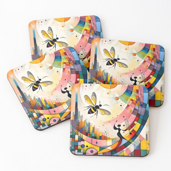 Item preview, Dynamic Geometric Bee Art with Abstract Cityscape designed and sold by SolaoLab.