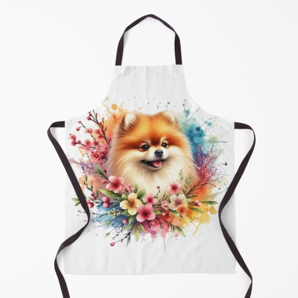 Item preview, A small and cute Pomeranian dog with a colorful background of leaves and flowers all around. designed and sold by Marcoshop10.