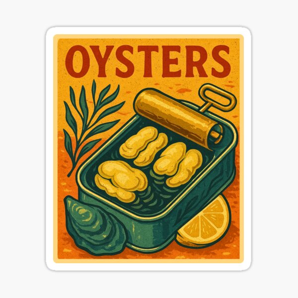 Item preview, Vintage Oysters Tin Illustration – Retro Canned Seafood Poster Design designed and sold by Smart Crafts Studio.
