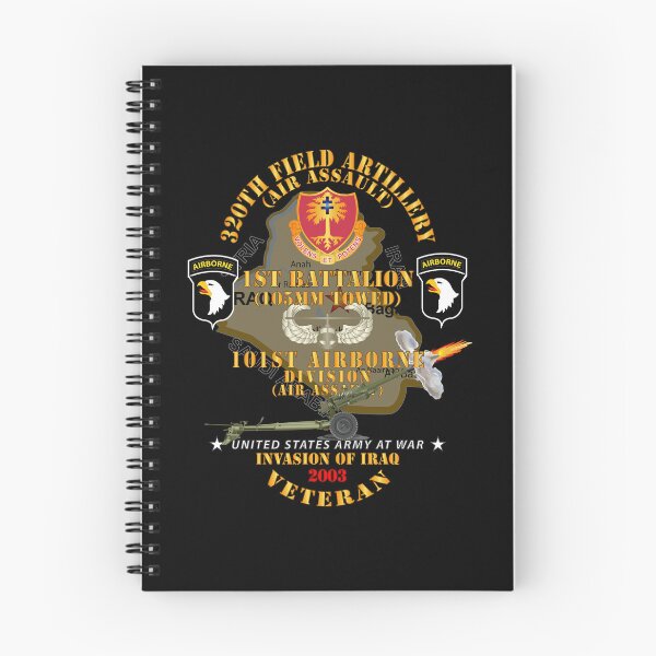 Artikelvorschau, Armee – 1. Bataillon, 320. FA, 101. Luftlandedivision – Invasion – 2003 mit AA-Abzeichen – mit 105-mm-Karte entworfen und verkauft von Military Insignia Products.