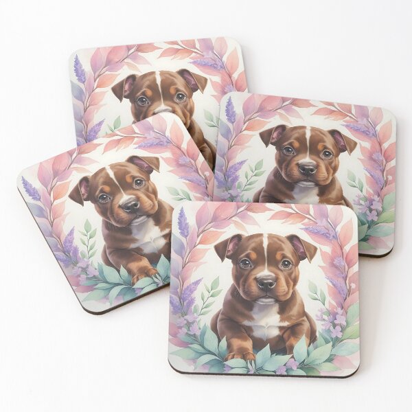 Item preview, Floral Brown Staffie Puppy Illustration designed and sold by WhiskerTales.