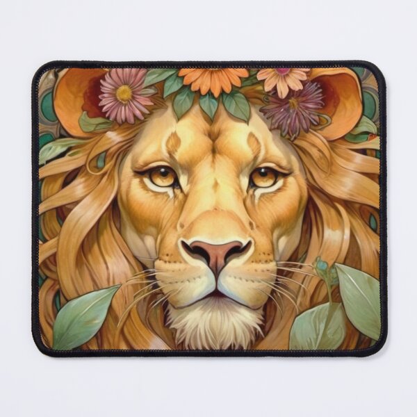 Item preview, Beautiful Lion Floral Art Nouveau Portrait designed and sold by FlosArtPrintShop.