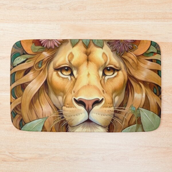 Item preview, Beautiful Lion Floral Art Nouveau Portrait designed and sold by FlosArtPrintShop.