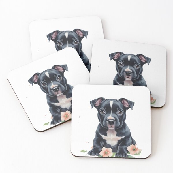 Item preview, Adorable Black and White Staffy Pup designed and sold by WhiskerTales.