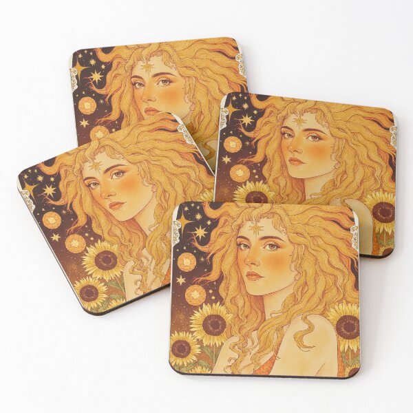 Item preview, Leo Zodiac Art Nouveau | Regal Feminine Sun Queen with Sunflowers & Golden Rays designed and sold by  Ojo de Lilith.
