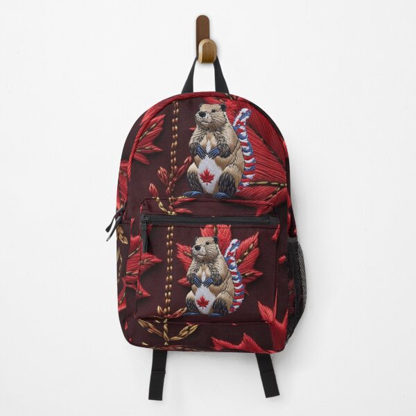 Item preview, Embroidered Canadian Beaver with Patriotic Maple Leaf and Red White Blue Tail designed and sold by ArtDesignTp.