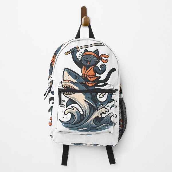 Item preview, Samurai Cat Riding Shark – Funny Ninja Cat with Sword on Ocean Adventure designed and sold by Shoot-The-Moon.