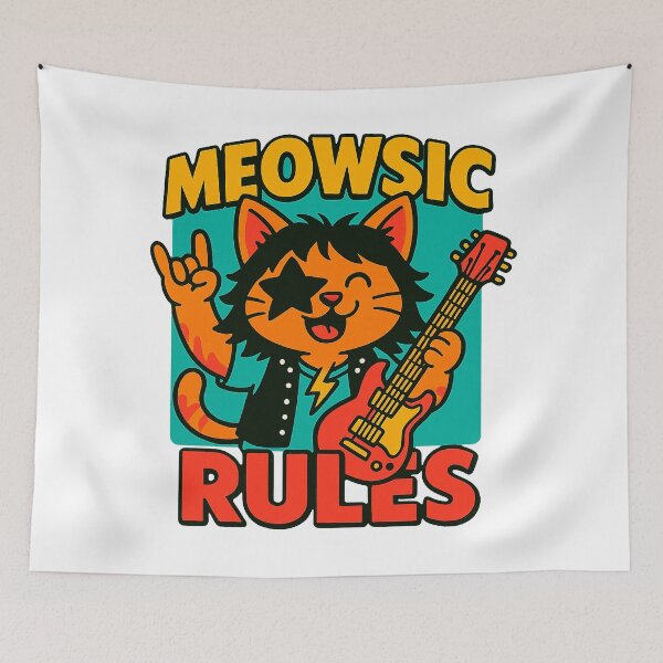 Item preview, Meowsic Rules – Funny Rockstar Cat Music Pun Design designed and sold by FriskySloths.