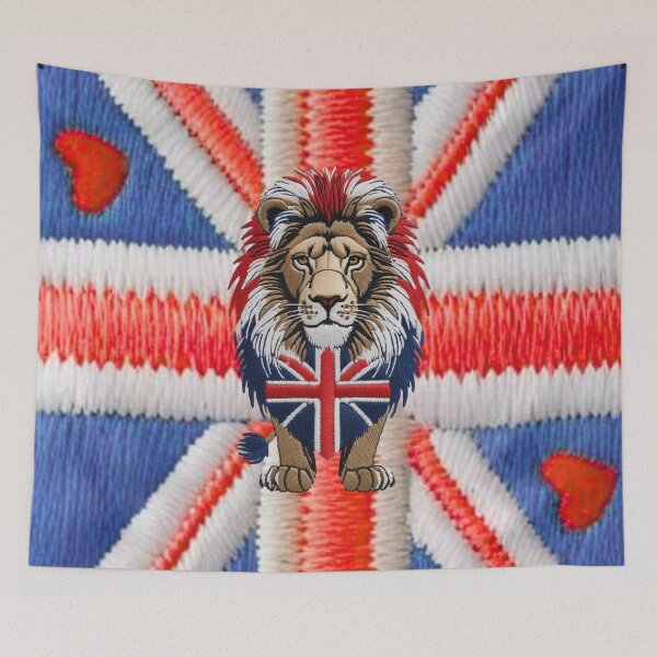 Item preview, Embroidered Lion with British Flag Mane and Union Jack Chest designed and sold by ArtDesignTp.