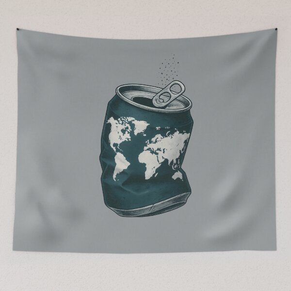 Item preview, Crushed Earth Soda Can – Environmental Statement Art with Global Map Design designed and sold by Shoot-The-Moon.