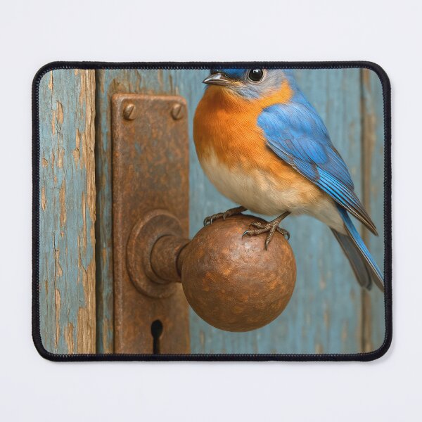 Item preview, Bluebird Perched On Rusty Doorknob designed and sold by Maria Dryfhout.