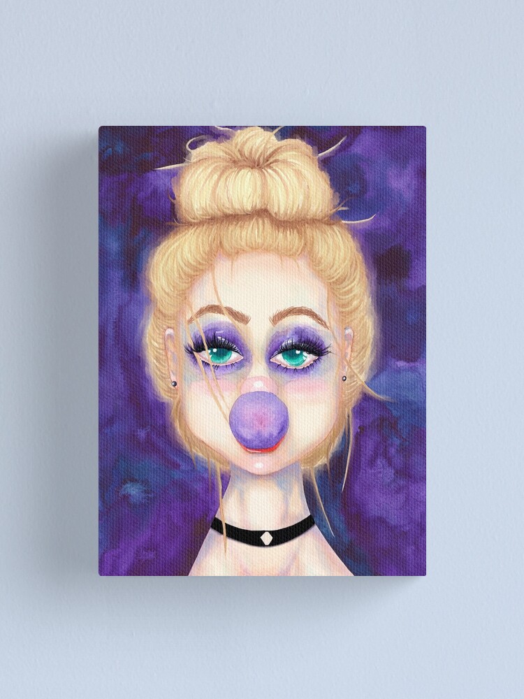 Grunge Rock Girl With Bubble Gum Canvas Painting Home Decor Wall Decor Original Cards Canvas Print By Chuksina Redbubble