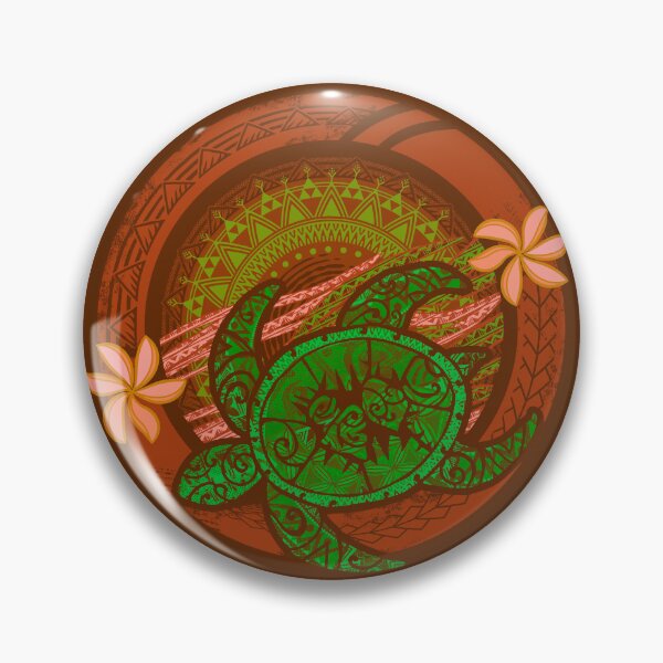 Artikelvorschau, Hawaii - Samoaner - Polynesisches grünes Stammes-Honu-Tauch-Rundabzeichen entworfen und verkauft von sunnthreads.