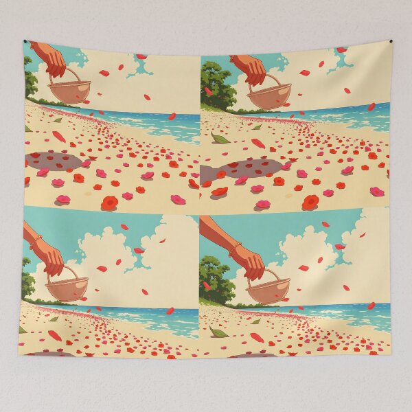 Item preview, Spreading Petals by the Sea – Whimsical Beach Scene Illustration designed and sold by EmeraldeaArt.
