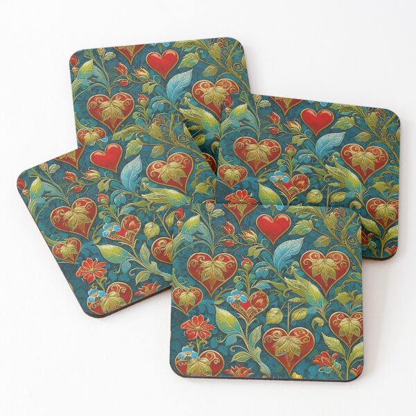 Item preview, Gold Embossed Floral Hearts With Teal Background designed and sold by CarrollGene.