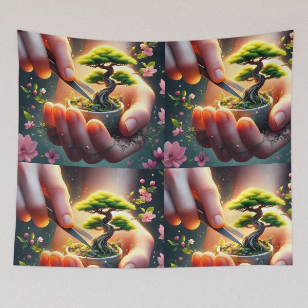 Item preview, Golden Light Bonsai – Mini Tree in Hand Illustration designed and sold by EmeraldeaArt.
