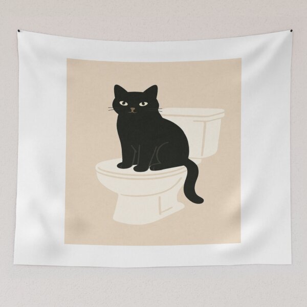 Item preview, Black cat digital wall art bathroom print designed and sold by SocialSway.