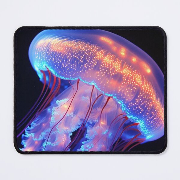 Item preview, Elegant glowing jellyfish floating in deep ocean blue designed and sold by BestDetailer.