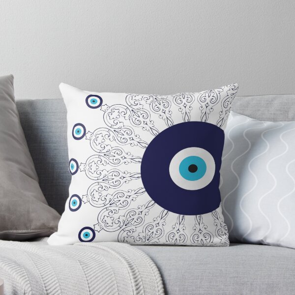 Aperçu de l'œuvre Motif de mandala bleu marine blanc méditerranéen mauvais œil créée et vendue par HotHibiscus.