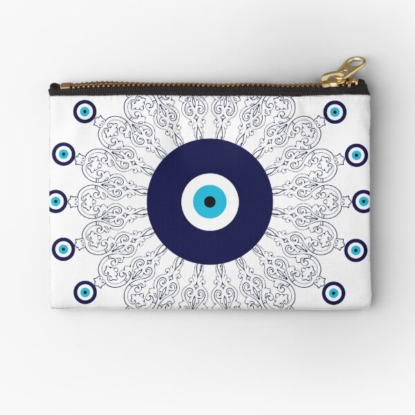 Vista previa del artículo con la obra «Patrón de mandala de mal de ojo mediterráneo blanco azul marino», diseñado y vendido por HotHibiscus.