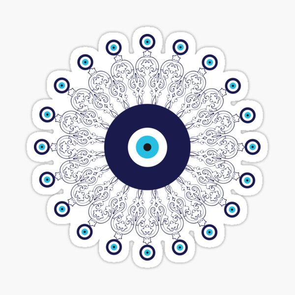 Item preview, Navy Blue White Mediterranean Evil Eye Mandala Pattern designed and sold by HotHibiscus.