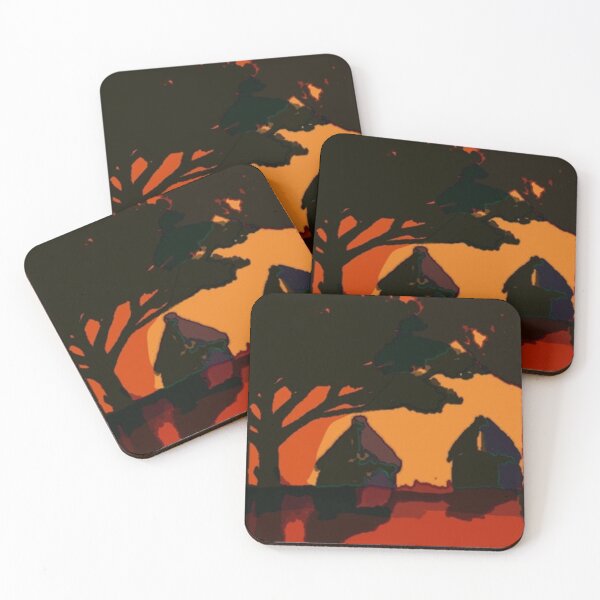 Item preview, Abstract African Landscape of Rural Huts Under a Tree in Warm Colors designed and sold by CreativeWorld96.