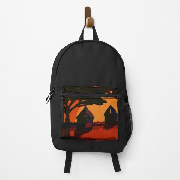 Item preview, Abstract African Landscape of Rural Huts Under a Tree in Warm Colors designed and sold by CreativeWorld96.