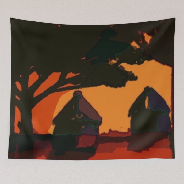 Item preview, Abstract African Landscape of Rural Huts Under a Tree in Warm Colors designed and sold by CreativeWorld96.