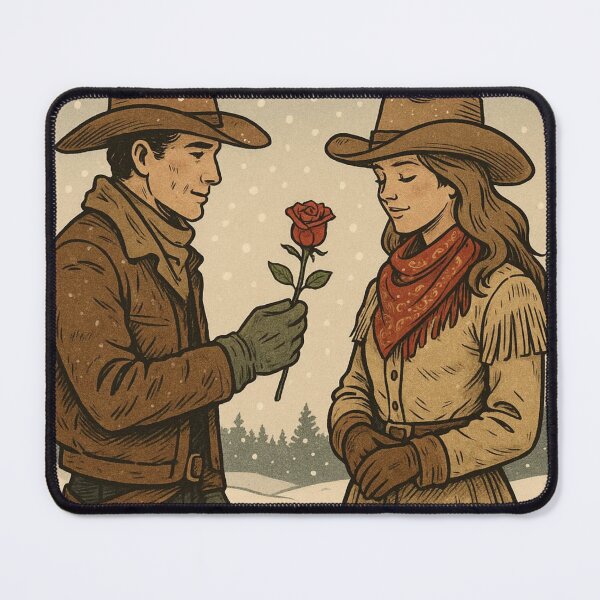 Item preview, cowboy gives her a rose in winter designed and sold by OnlyTheWest.