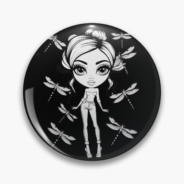 Item preview, Black And White Woman With Dragonflies High Heels And Big Eyes designed and sold by CarrollGene.