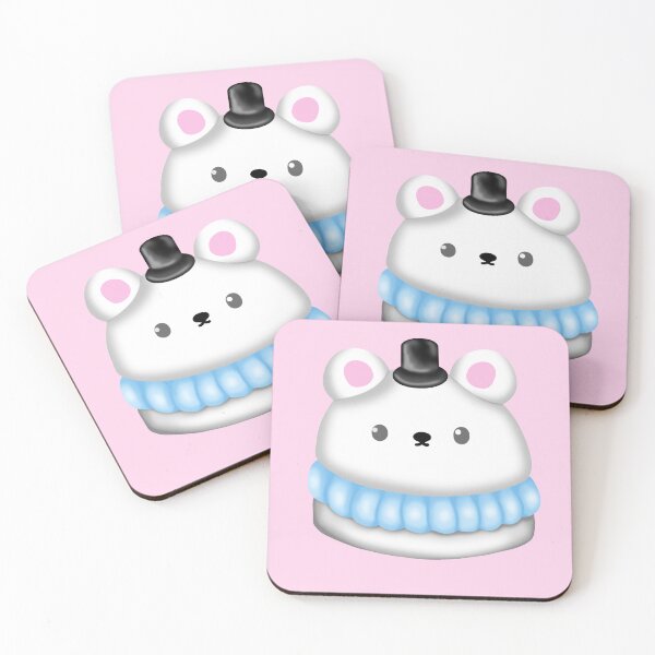 Item preview, a small cake macaron in the shape of a polar bear, with a small black hat on the head, with pastel blue cream designed and sold by katecheerycake.