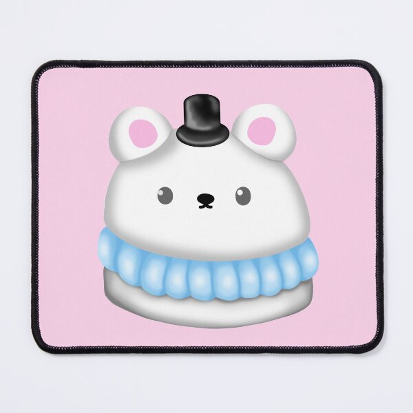 Item preview, a small cake macaron in the shape of a polar bear, with a small black hat on the head, with pastel blue cream designed and sold by katecheerycake.