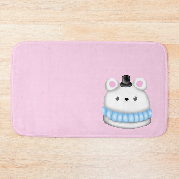 Item preview, a small cake macaron in the shape of a polar bear, with a small black hat on the head, with pastel blue cream designed and sold by katecheerycake.