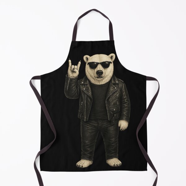 Item preview, ce Cool Rock Bear – Polar Bear in Leather Jacket and Sunglasses Making Metal Hand Sign designed and sold by Daagath.