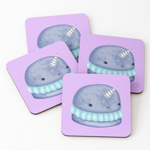 Item preview, A small, delicate macaron cake in the shape of a cute blue narwhal with pastel blue cream designed and sold by katecheerycake.