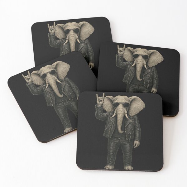Item preview, Rockin’ Elephant in Leather Jacket – Cool Elephant with Sunglasses and Metal Hand Pose designed and sold by Daagath.